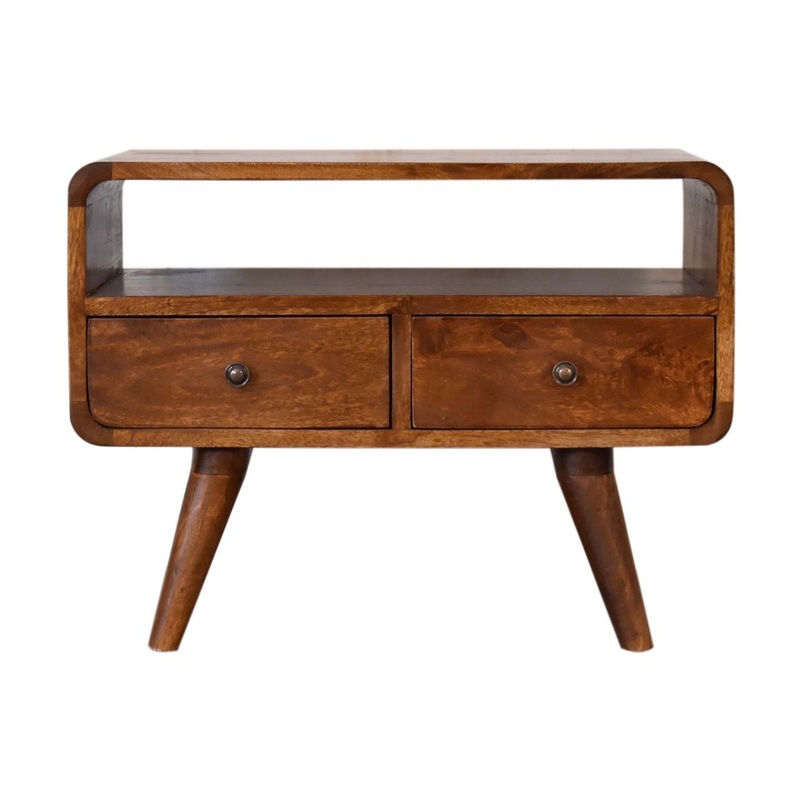 Mini Curved Media Unit With 2 Drawers – Chestnut