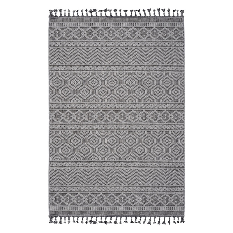 Guros – 4′ X 6′ Geometric Indoor / Outdoor Area Rug – Gray / White