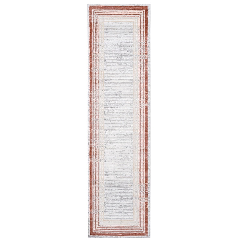 Marfi – 2′ X 8′ Bordered Runner Rug – Brown / Ivory