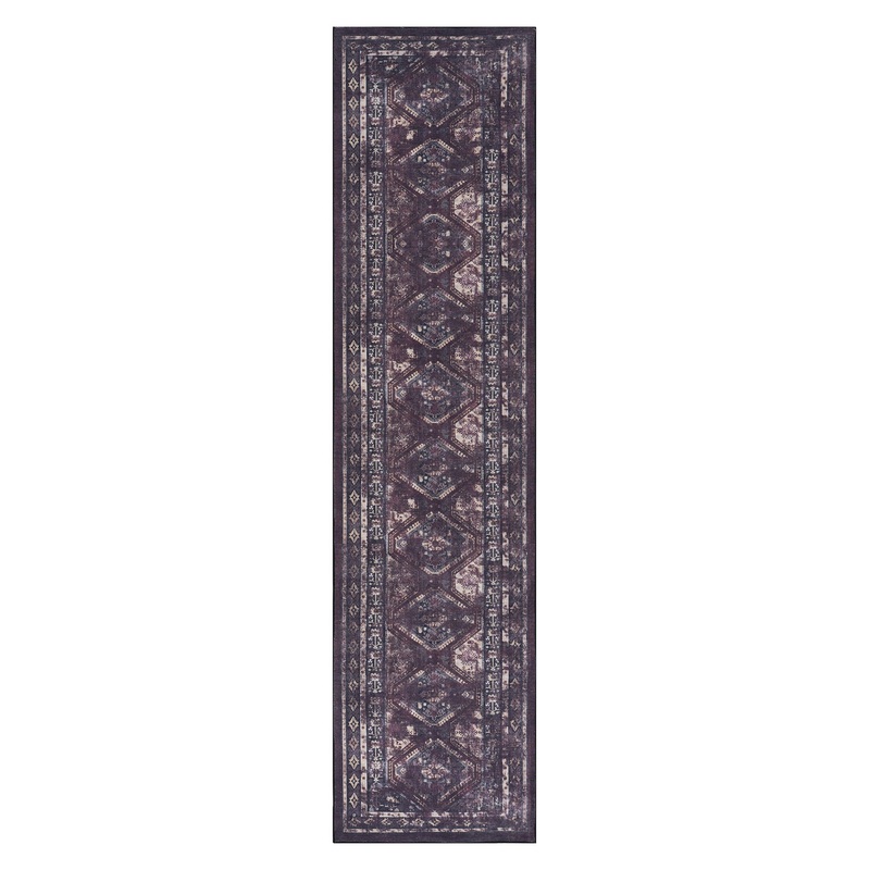 Maval – 2’6” X 10′ Washable Runner Rug – Black / Burgundy
