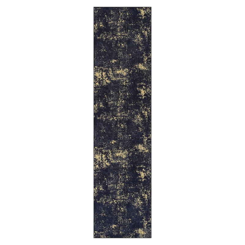 Maval – 2’6” X 10′ Washable Runner Rug – Black / Gold
