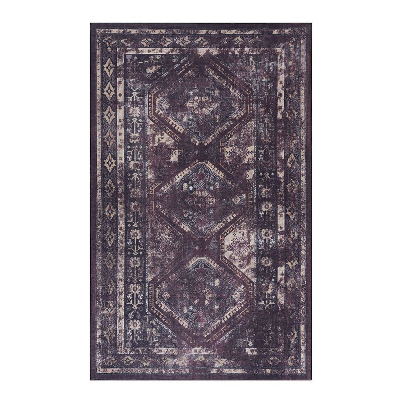 Maval – 9′ X 12′ Washable Area Rug – Black / Burgundy