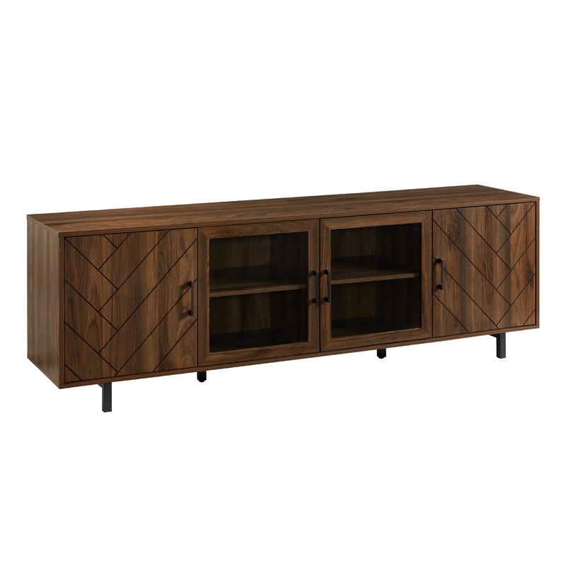 Modern Scandinavian 4 Door Herringbone 70 TV Stand For TVs Up To 80 – Dark Walnut