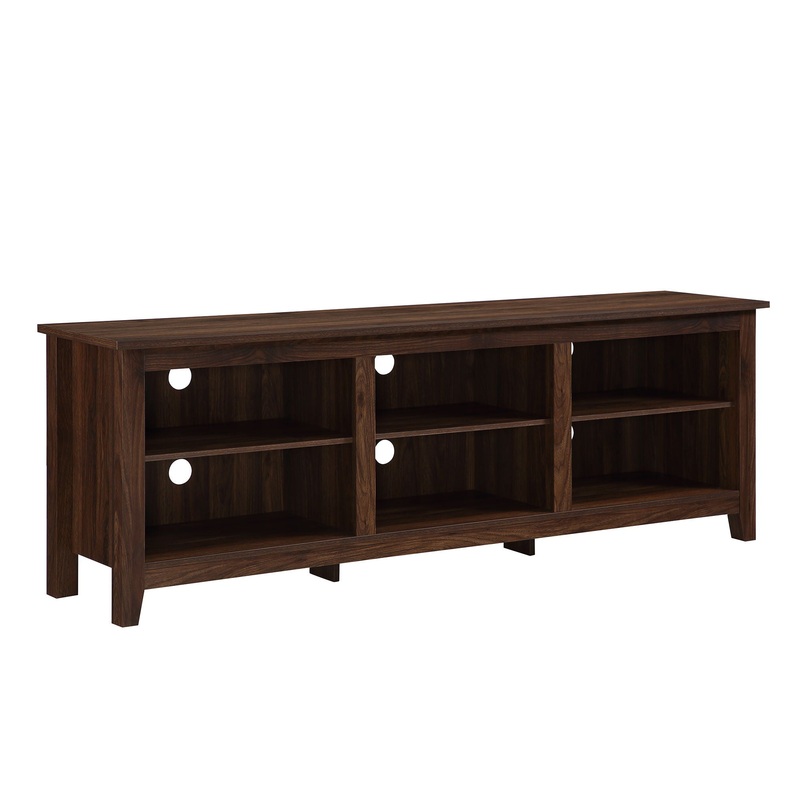 Modern Transitional 3 Shelf Open Storage 70 TV Stand For 80 TVs – Dark Walnut