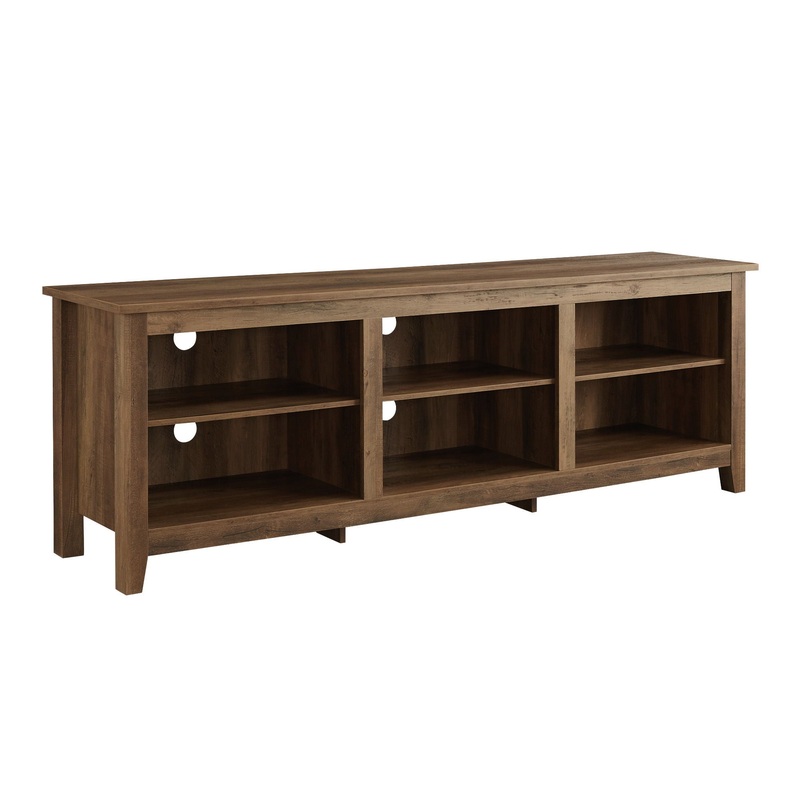Modern Transitional 3 Shelf Open Storage 70 TV Stand For 80 TVs – Rustic Oak