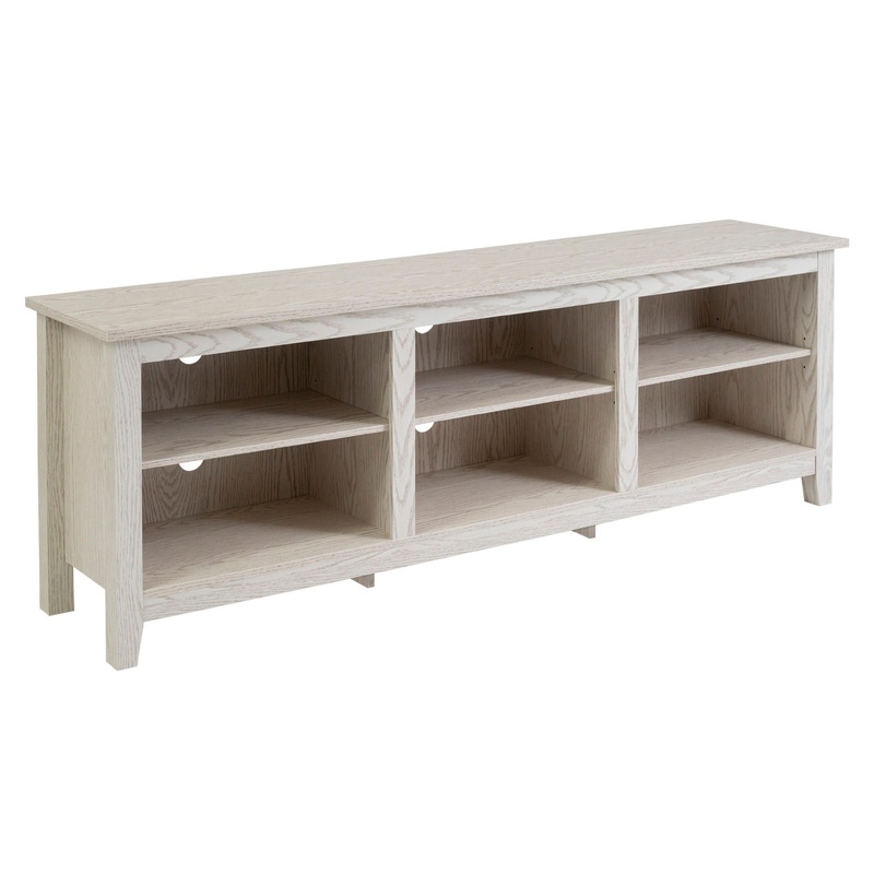 Modern Transitional 3 Shelf Open Storage 70 TV Stand For 80 TVs – White Wash