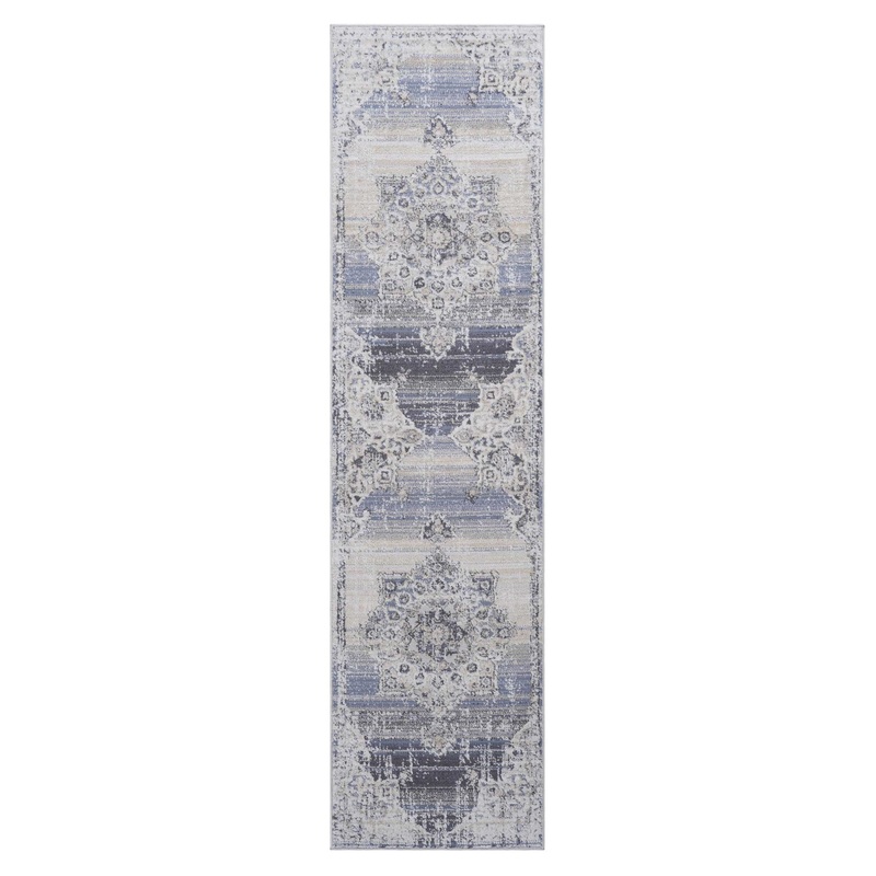 Payas – 2′ X 8′ Medallion Runner Rug – Cream / Blue