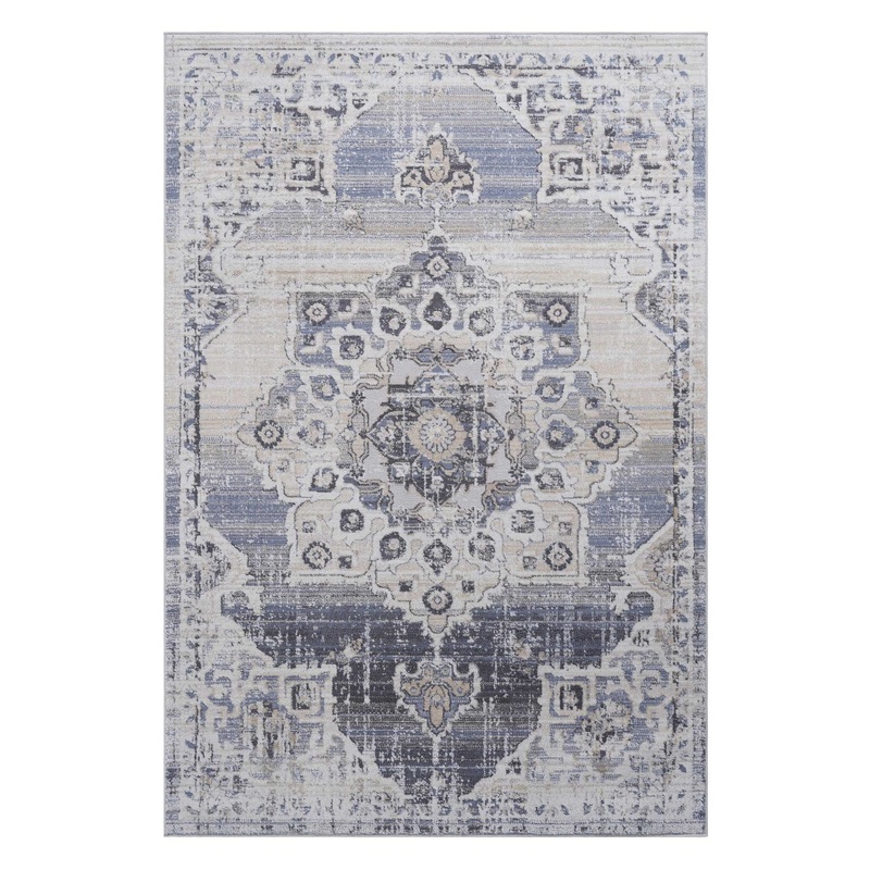 Payas – 6′ X 9′ Medallion Area Rug – Cream / Blue