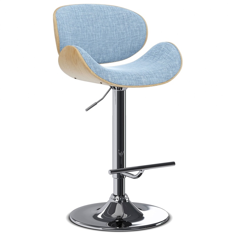 Marana – Bentwood Adjustable Swivel Bar Stool – Denim Blue / Light Brown