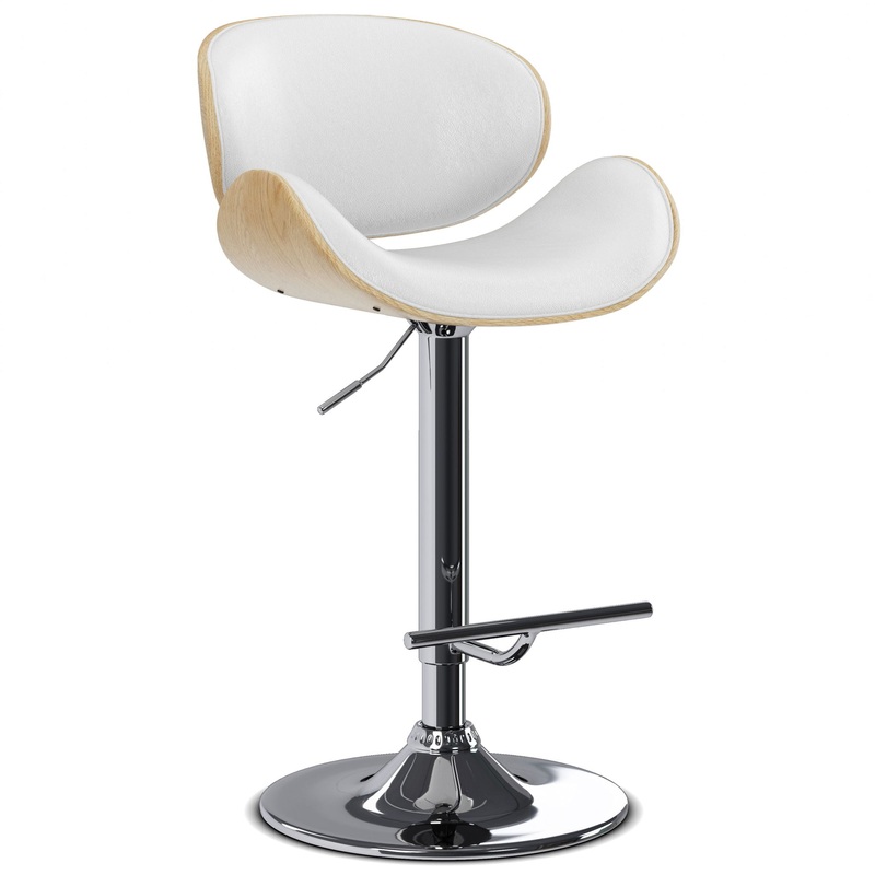 Marana – Bentwood Adjustable Swivel Bar Stool – White / Light Brown