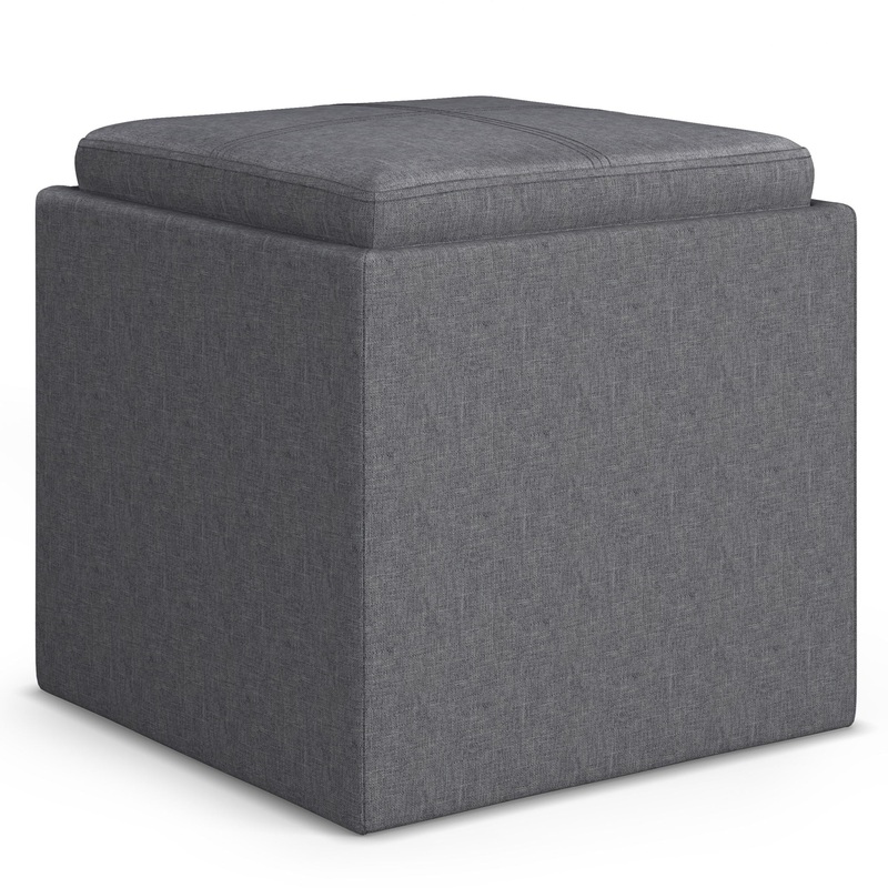 Rockwood – Cube Storage Ottoman With Tray – Slate Gray