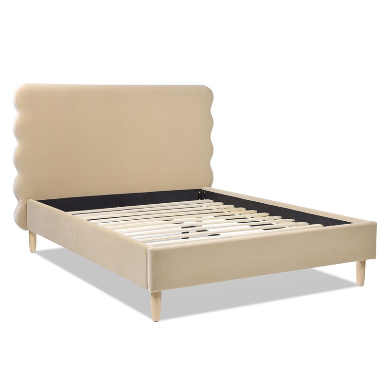 Stockholm – Queen Modern Wavy Headboard Platform Bed – Fawn Brown