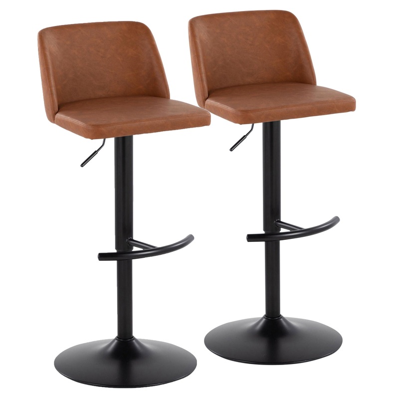 Toriano – Contemporary Adjustable Barstool With Swivel With Rounded T Footrest (Set of 2) – Camel / Black