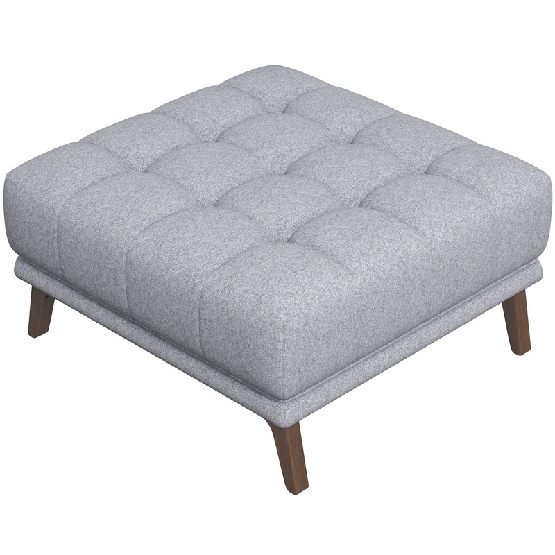Addison – Square Upholstered Ottoman – Gray / Light Gray / Wood