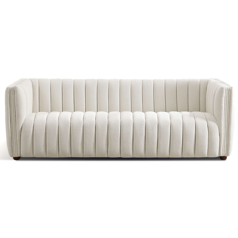 April – Mid-Century Modern Luxury Tight Back Boucle Couch – Ivory / Light Beige / White