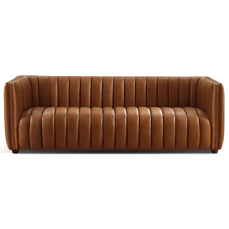 April – Mid-Century Modern Luxury Tight Back Leather Couch – Brown / Cognac / Rustic