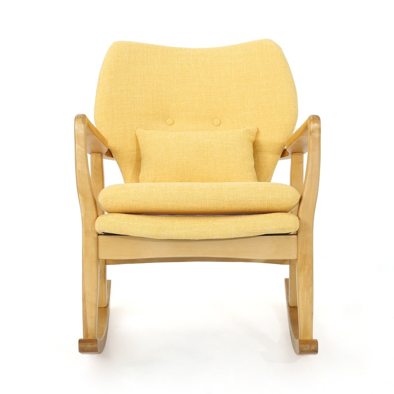 Elegant Rocking Chair With Linen Cushion – Yellow