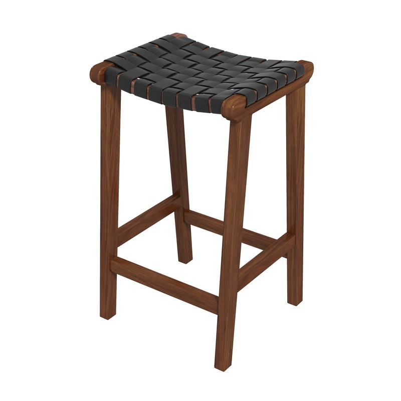 James – Mid-Century Modern Genuine Leather Counter Stool – Black / Brown