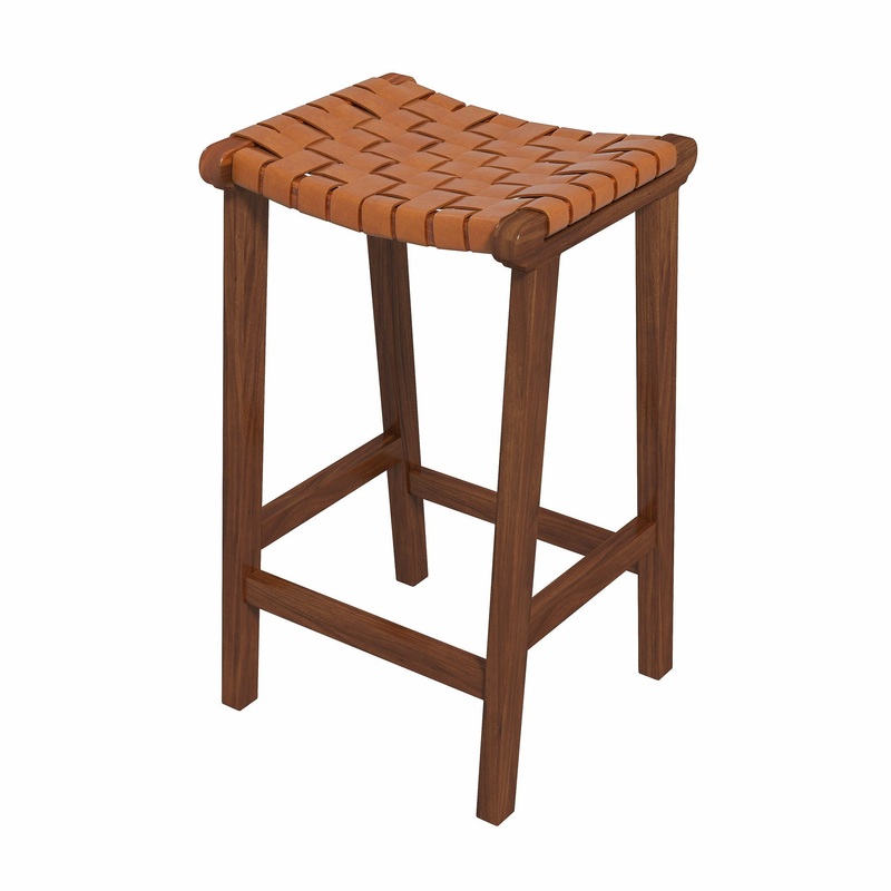 James – Mid-Century Modern Genuine Leather Counter Stool – Brown / Rustic
