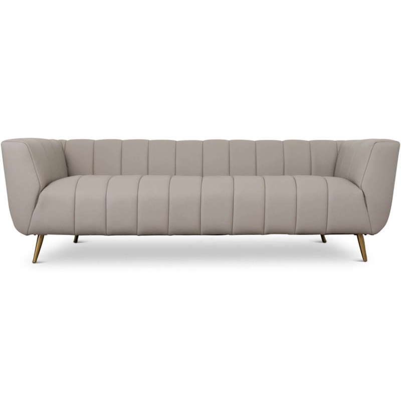 Lamattina – Genuine Italian Leather Channel Tufted Sofa – Beige / Light Gray