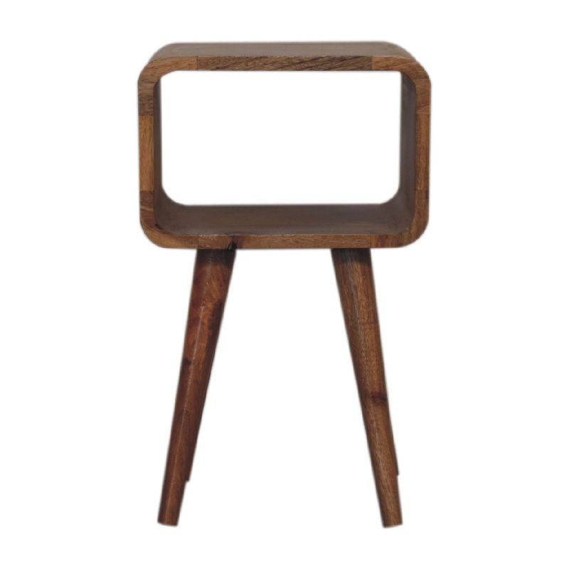 Mini Curved Open Bedside Table – Brown Oak