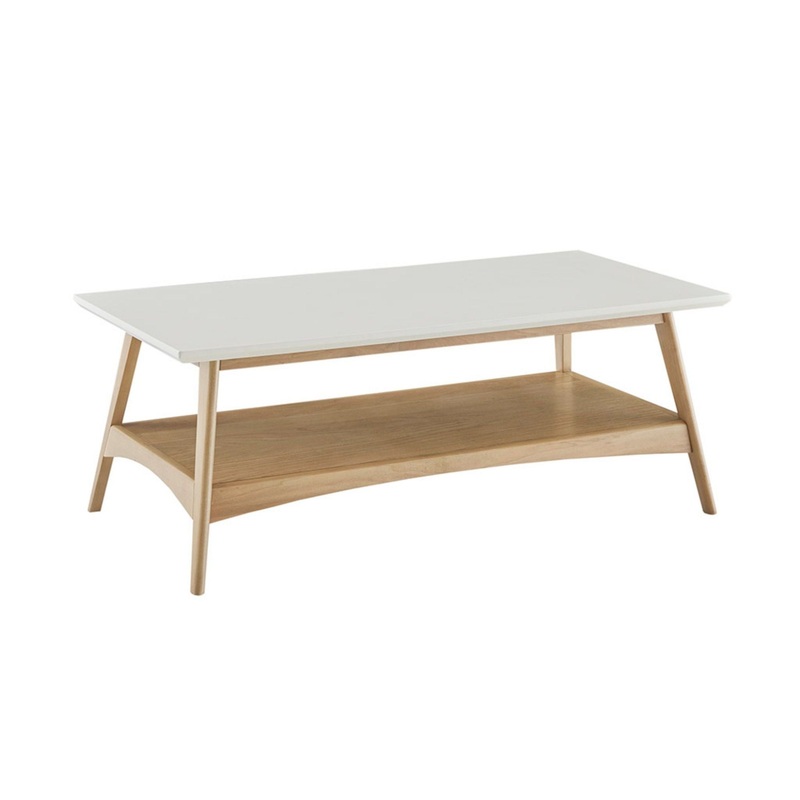Modern Coffee Table With Extra Storage Manufactured Wood Top Solid Wood Frame – Off White / Natural