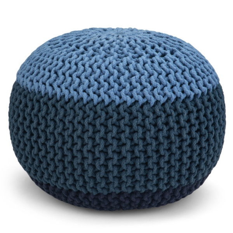 Nikki – Hand Knit Round Pouf – Blue / Navy Blue