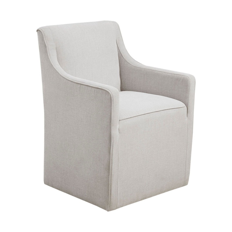 Upholstered Dining Arm Chair With Casters – Light Gray