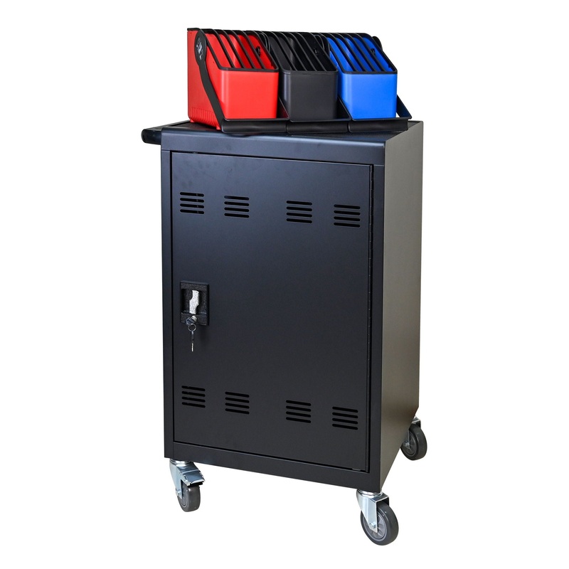 32 Bit Device Charging Trolley For Tablets And Laptops With Cable Management, Removable Doors – Matte Black