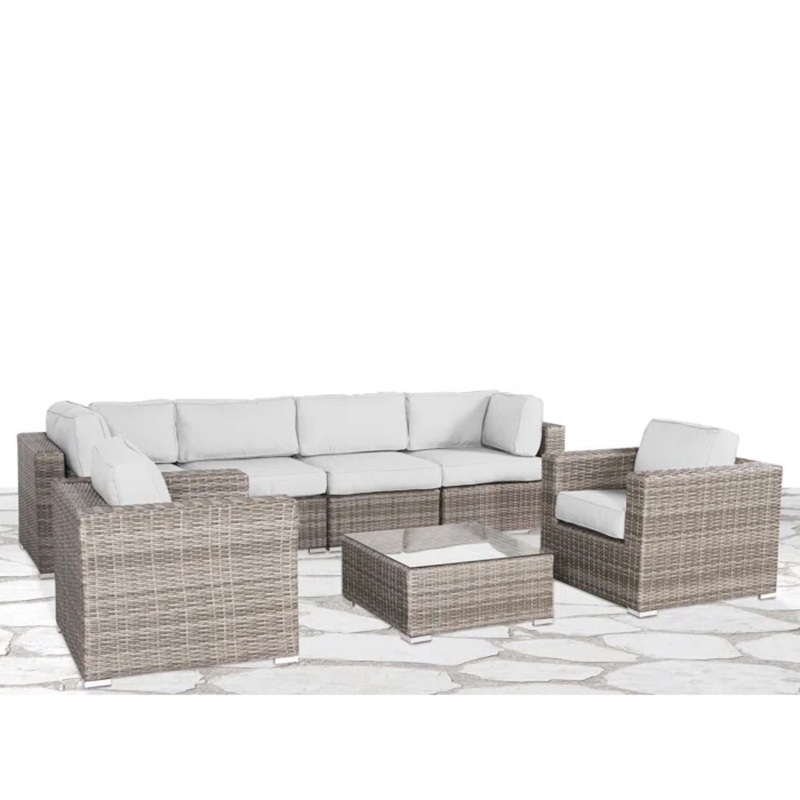 6 Person All Weather Rattan Patio Seating Set With Cushions – Gray Mix