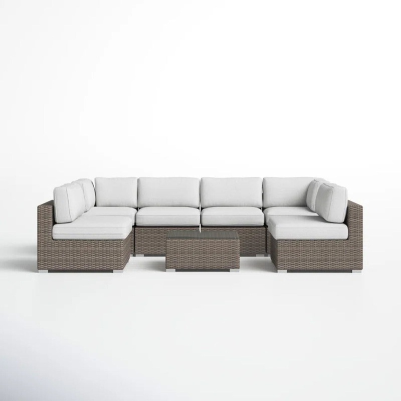 6 Seater Rattan Wicker Outdoor Lounge Set With Cushions – Gray Mix
