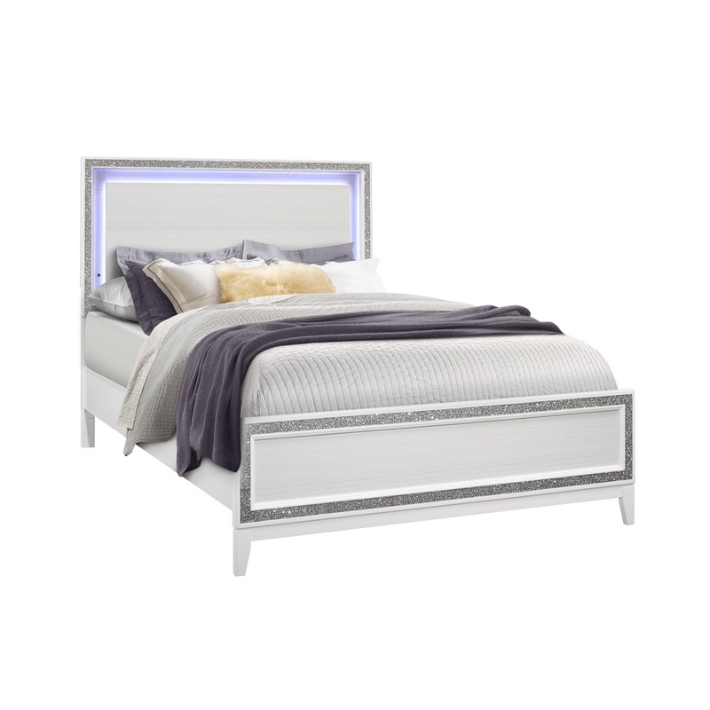 Almera – 5 Piece King Bedroom Set With LED Lighting And Glitter Details – White