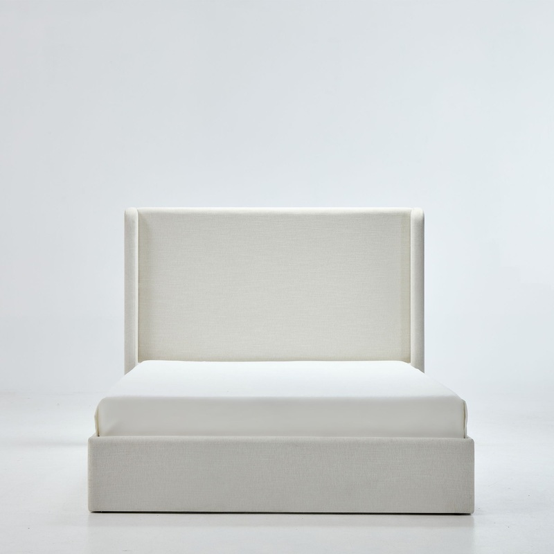 Carmen – King Upholstered Wingback Bed Frame With High Headboard – Ivory