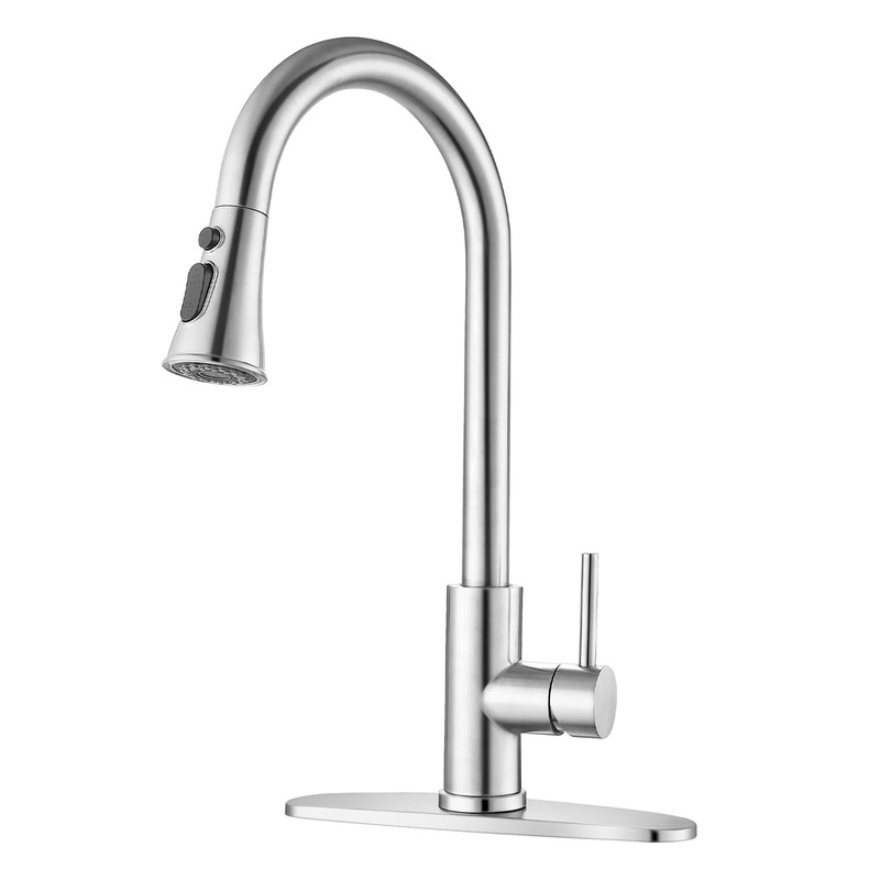 Classic High Arc Kitchen Faucet With Pull Down Sprayer, Stainless Steel – Brushed Nickel