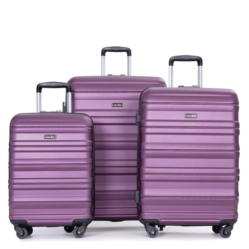 Expandable 3 Piece Luggage Sets Pc Lightweight & Durable Suitcase With Two Hooks, Spinner Wheels, Tsa Lock, (21/25/29) – Dark Purple