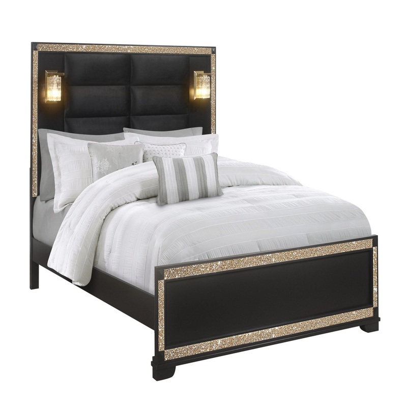 Lively – Full Bedroom Set With Glitter Detail And Padded Headboard – Black