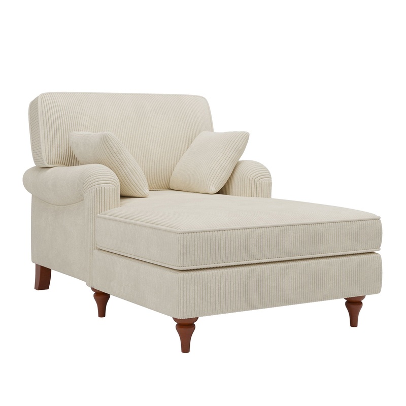 Oversized Chaise Lounge Chair Indoor With 2 Comfy Pillows Rolled Arms Corduroy Fabric Sleeper Sofa Chair For Living Room Bedroom – Beige