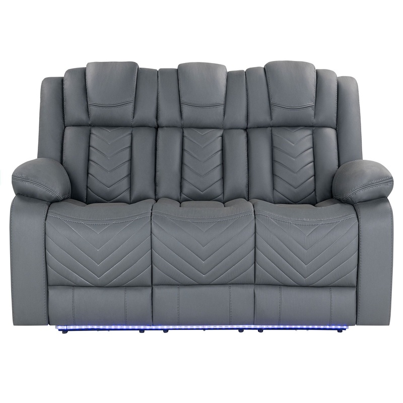 Raize – 2 Pieces Power Living Room Set With Storage Console And Cup Holders – Gray