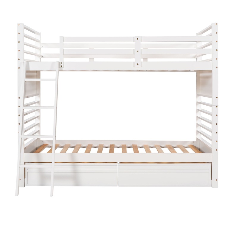 Twin Over Twin Bunk Bed With Two Drawers – White