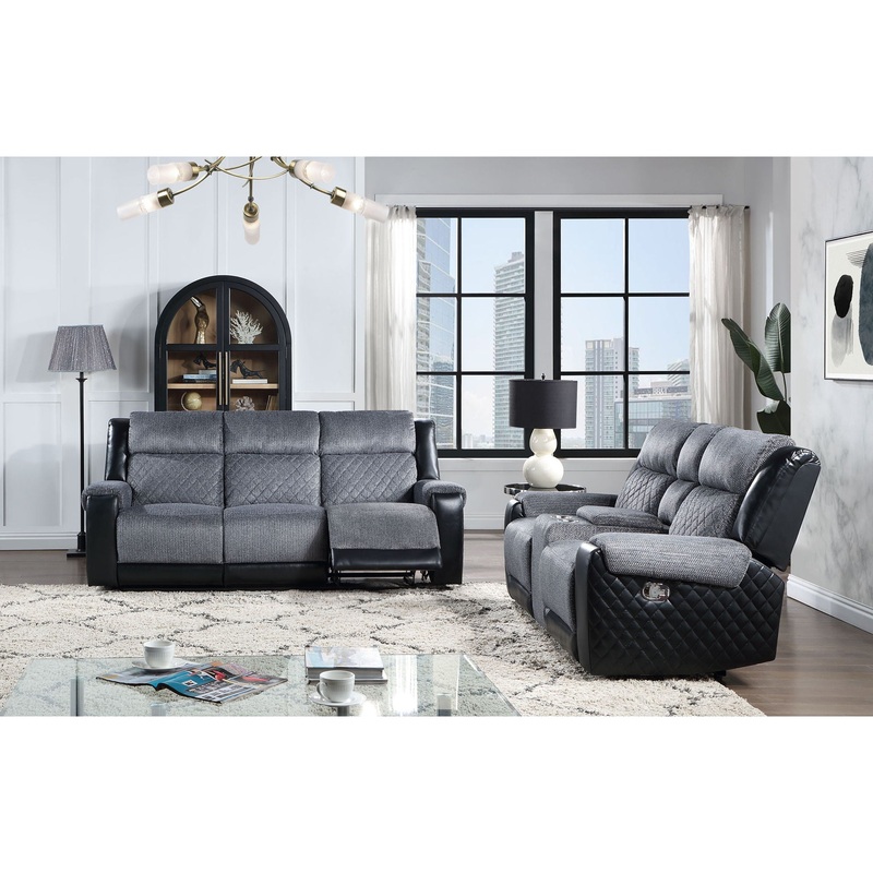 Alicia – Reclining Sofa And Loveseat – Gray / Black