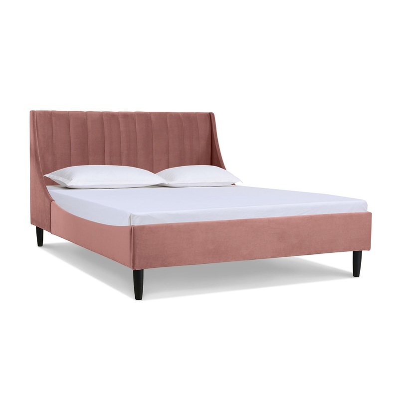 Aspen – Queen Vertical Tufted Headboard Platform Bed Set – Ash Rose Pink