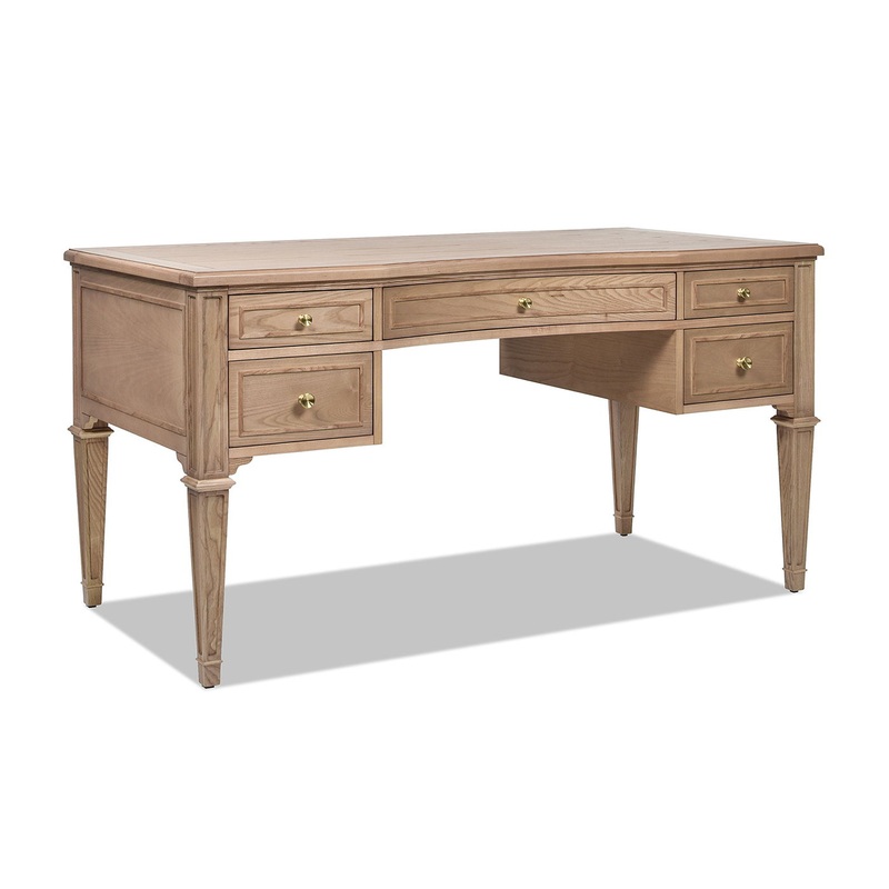 Dauphin – Gold Accent 5 Drawer Executive Desk – Natural Brown