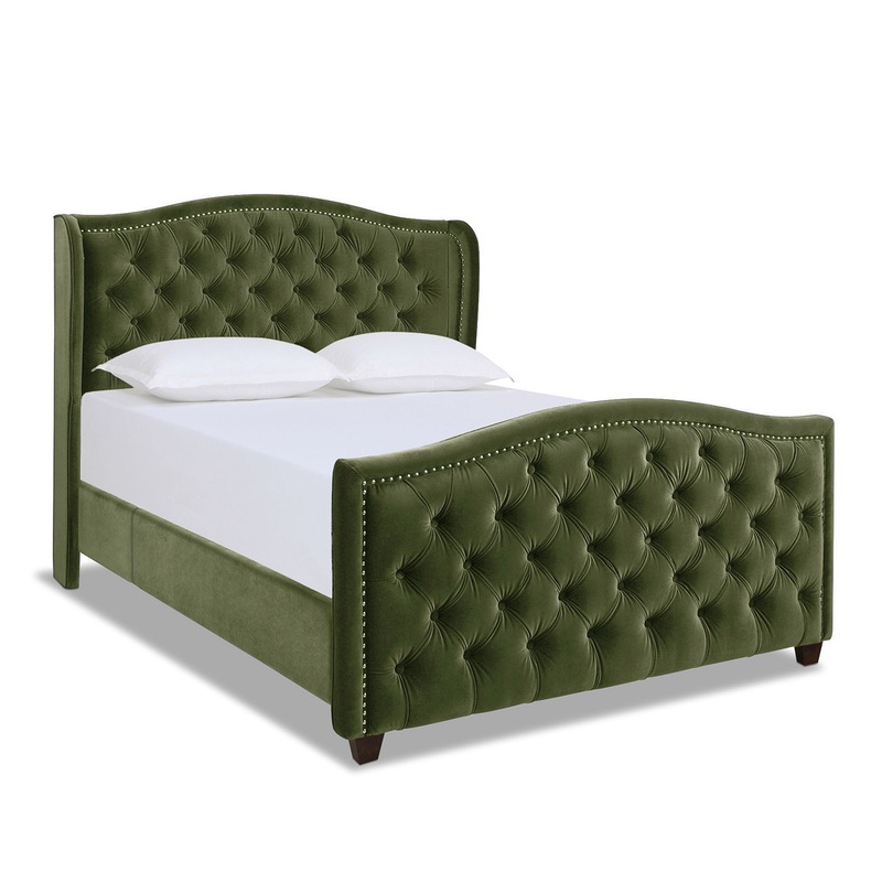 Marcella – Queen Upholstered Shelter Headboard Bed Set – Olive Green