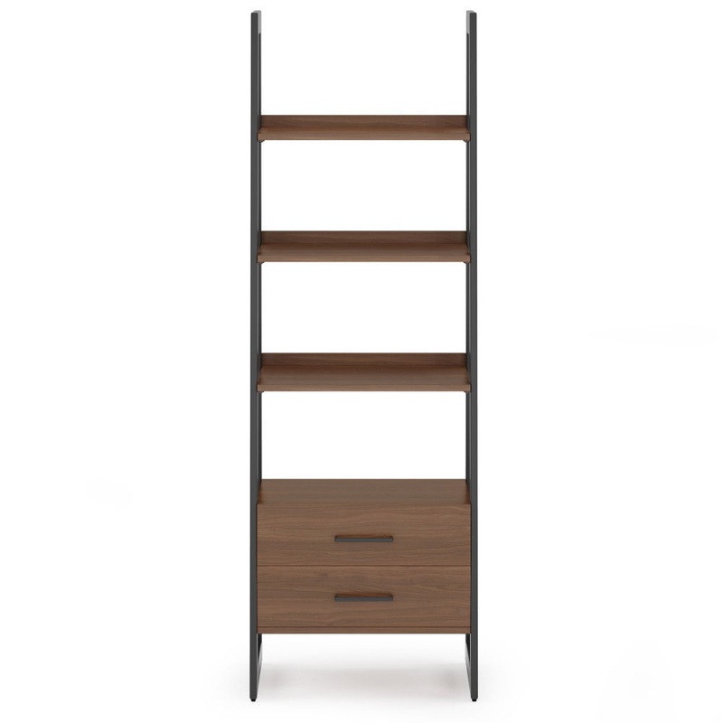 Sawhorse – Solid Walnut Veneer And Ladder Shelf With Storage – Dark Brown