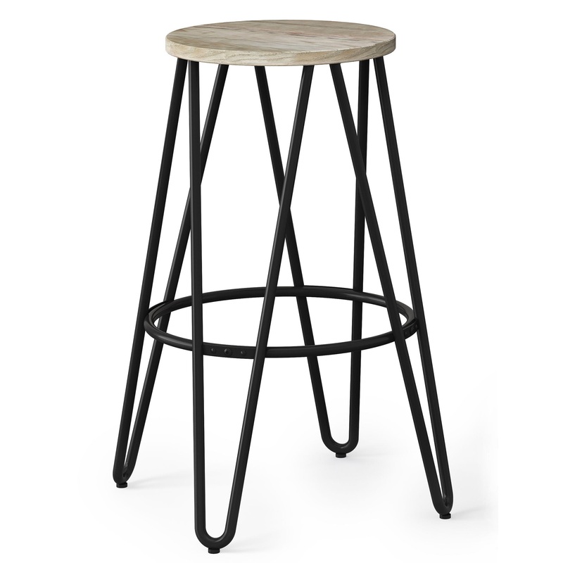 Simeon – Metal Bar Stool With Wood Seat – Natural / Black