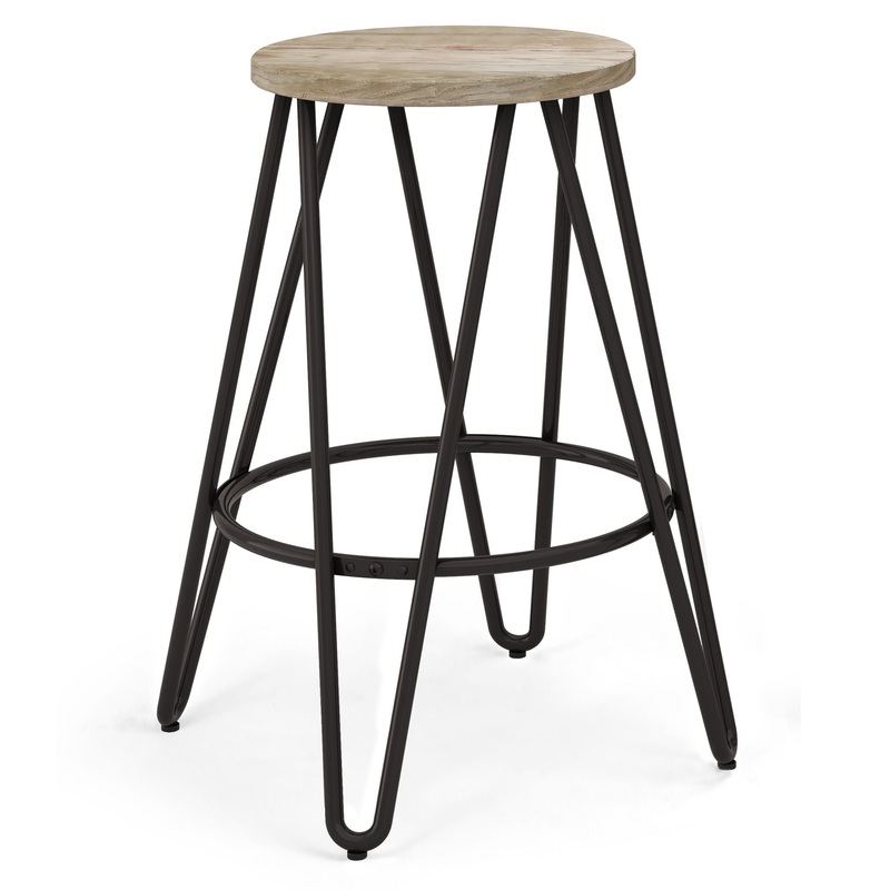 Simeon – Metal Counter Height Stool With Wood Seat – Natural / Black