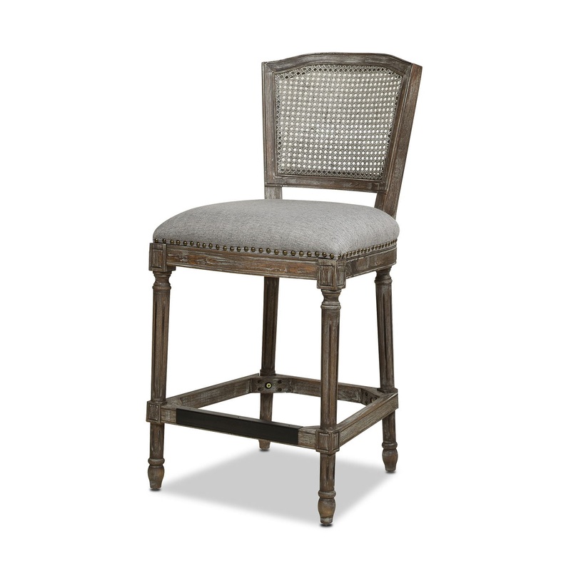 Triomphe – Rattan Wicker High Back Armless Counter Bar Stool – Heathered Gray