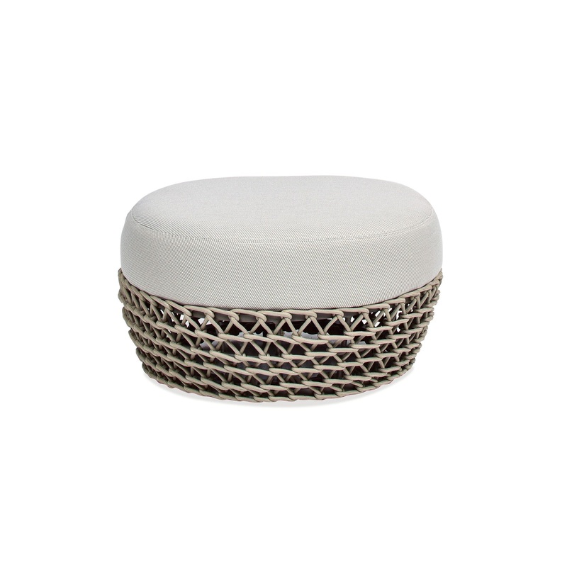 Willow – Round Upholstered Patio Ottoman – Beige