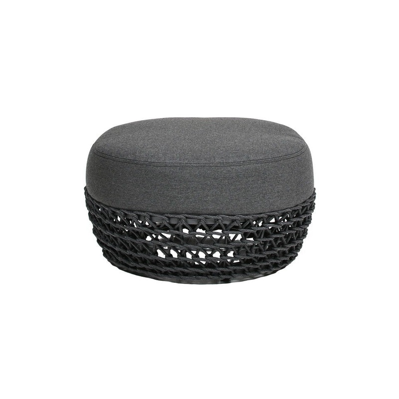 Willow – Round Upholstered Patio Ottoman – Graphite Gray / Black