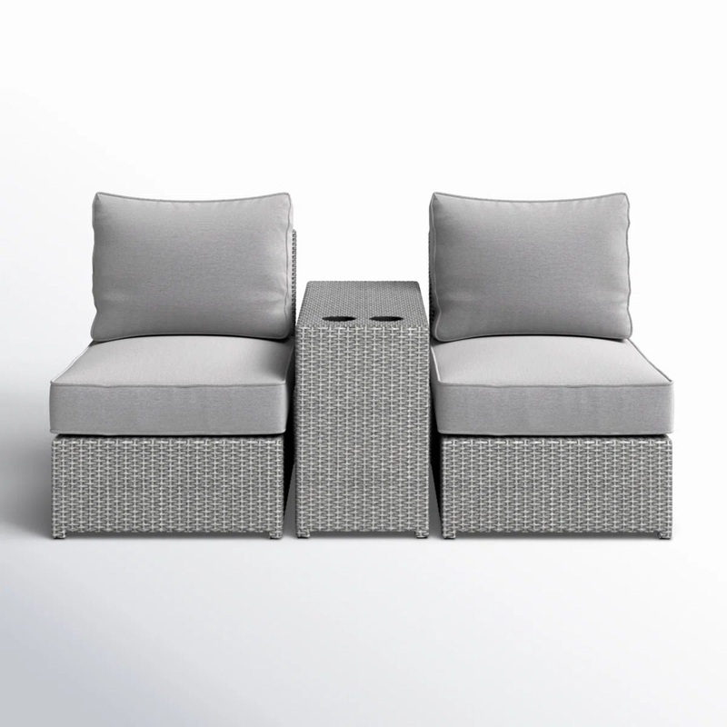 2 Person Wicker Conversation Set With Cushions, Weather Resistant – Gray Mix